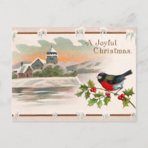 Bird Perched on a Holly Branch Postcard