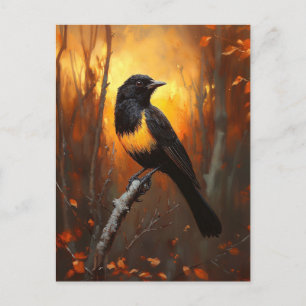 Bird Perched on Branch in Autumnal Forest Postcard