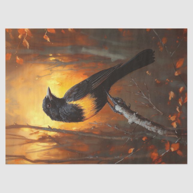 Bird Perched on Branch in Autumnal Forest Tissue Paper (Front)