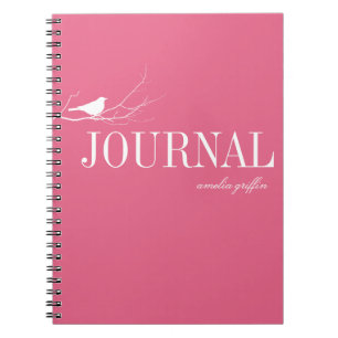 Bird perched on tree branch pink custom journal