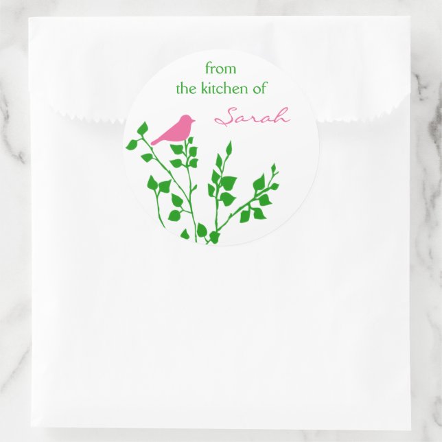 Bird Personalized Pink Green Baking Stickers (Bag)