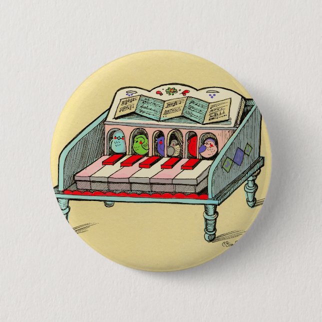 Bird Powered Harpsichord 2 Inch Round Button (Front)