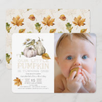 Bird Pumpkin Fall Watercolor 1st Birthday Photo