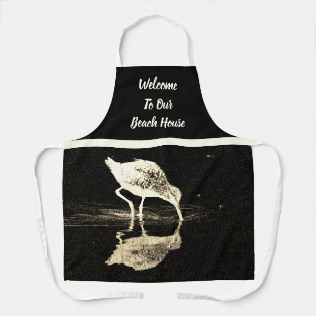 Bird Reflection Black and White Modern Apron (Front)