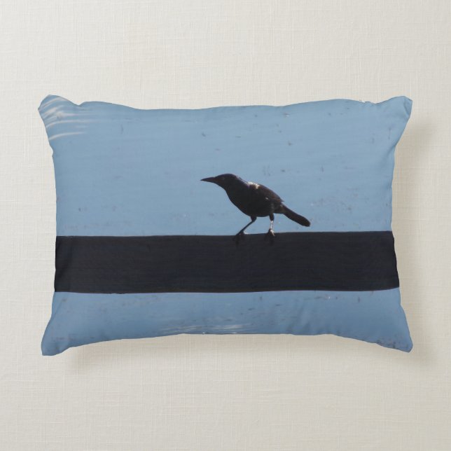 Bird Resting by Lake Accent Pillow (Front)