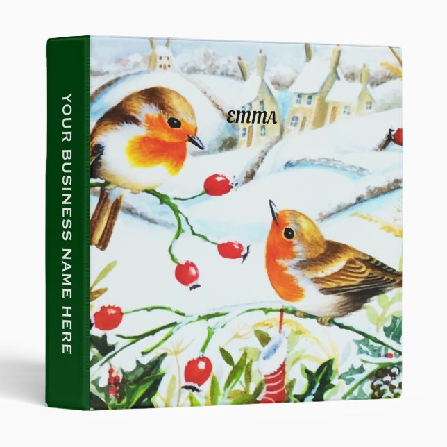 Bird Robin Couple Winter Holly Christmas Binder (Front/Spine)