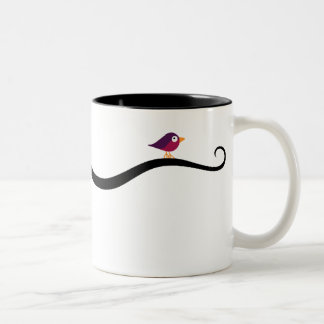 Bird roosting on cat's tail Two-Tone coffee mug