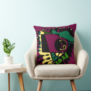 Bird’s Nest - Burgundy Black Throw Pillow