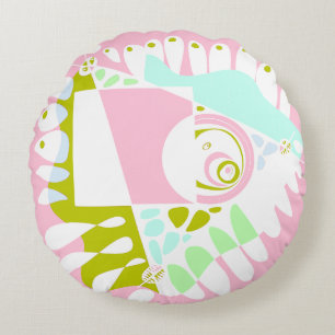 Bird’s Nest - Flamingo Pink White  Round Pillow