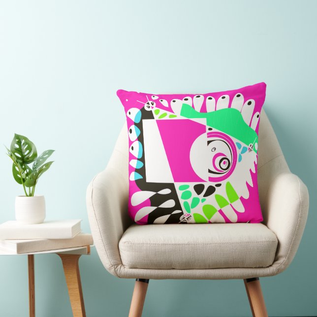 Bird’s Nest - Fuchsia White Throw Pillow (Chair)