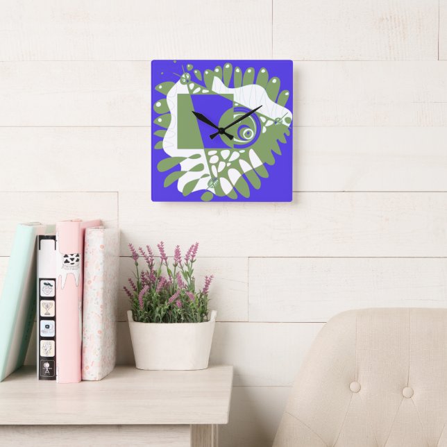 Bird’s Nest - Indigo Green Square Wall Clock (Reading Room)