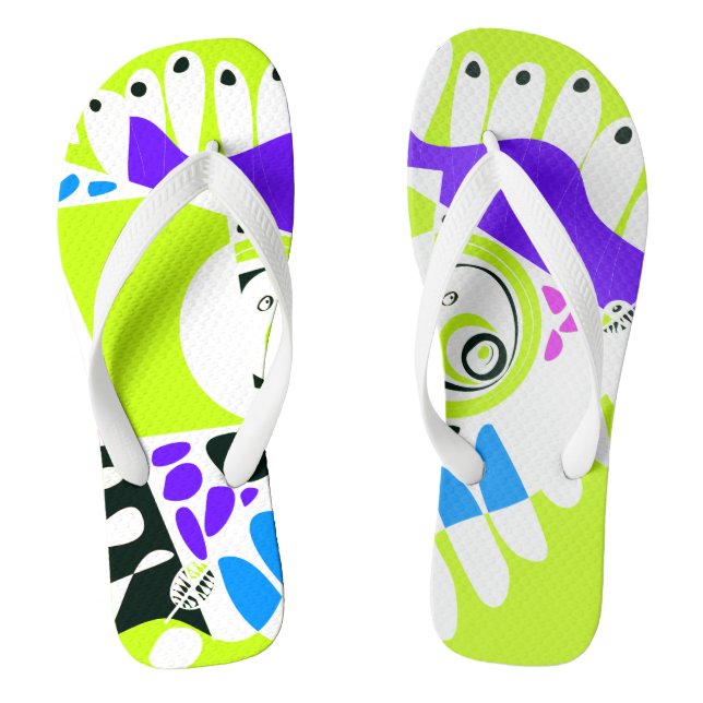 Bird’s Nest - Lime Green White Flip Flops (Footbed)