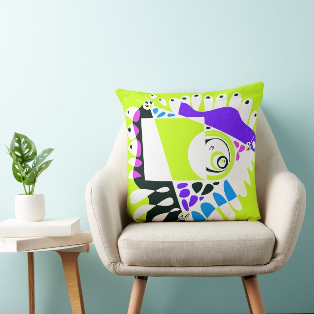 Bird’s Nest - Lime Green White Throw Pillow (Chair)