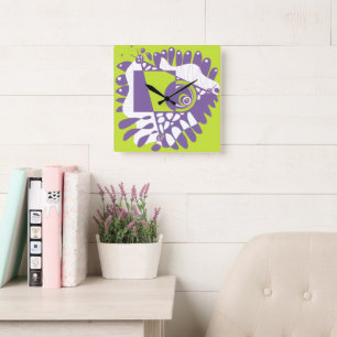 Bird’s Nest - Lime Purple Square Wall Clock