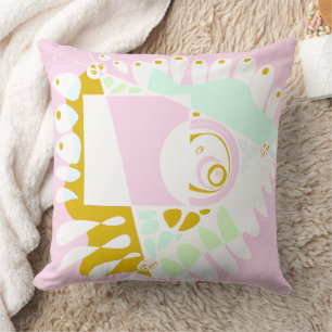 Bird’s Nest - Pastel Pink White  Throw Pillow