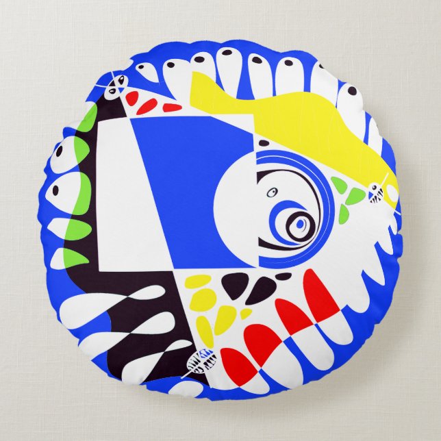Bird’s Nest - Royal Blue White Round Pillow (Front)
