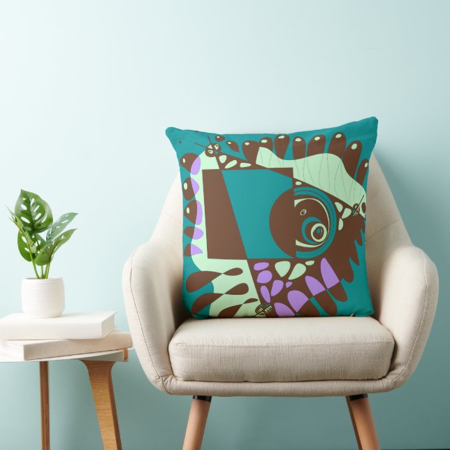 Bird’s Nest - Teal Green Chocolate Brown  Throw Pillow (Chair)