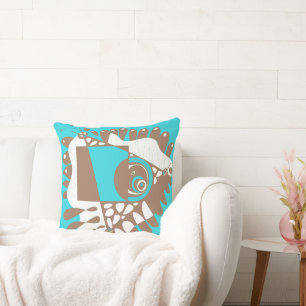 Bird’s Nest - Turquoise Brown Throw Pillow
