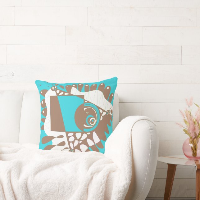 Bird’s Nest - Turquoise Brown Throw Pillow (Couch)