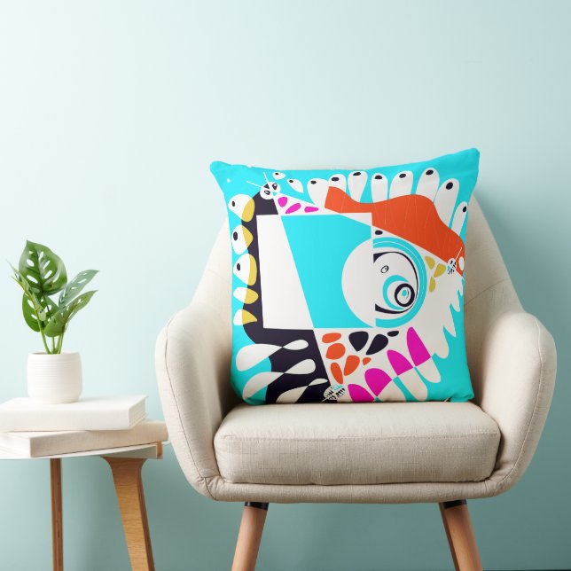 Bird’s Nest - Turquoise White  Throw Pillow (Chair)