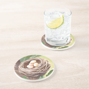 Bird’s Nest Watercolor Eggs Nature Coaster