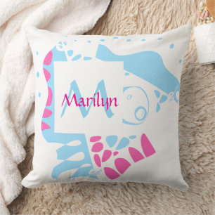 Bird’s Nest - White Blue Pink Name Throw Pillow