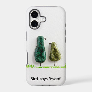 Bird says 'tweet' 2 cute love birds green ceramic