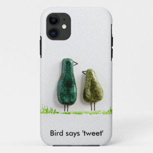 Bird says 'tweet' 2 cute love birds green ceramic iPhone 11 case