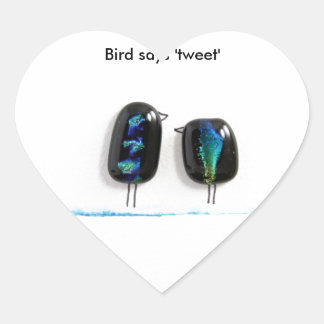 Bird says tweet blue stripe glass heart sticker