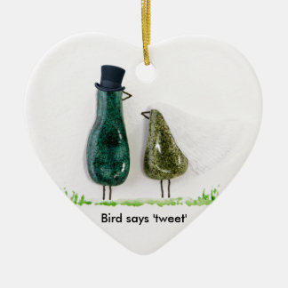 Bird says 'tweet' ceramic ornament