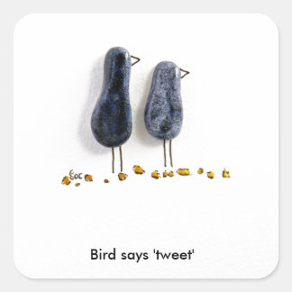 Bird says 'tweet' cute blue ceramic couple square sticker