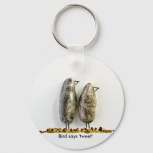 Bird says 'tweet' cute hematite couple keychain