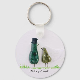 Bird says tweet fun Wedding bride and groom Keychain