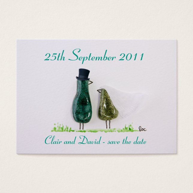 Bird says 'tweet' wedding green ceramic couple (Front)