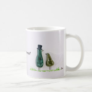 Bird says 'tweet' wedding green ceramic couple coffee mug