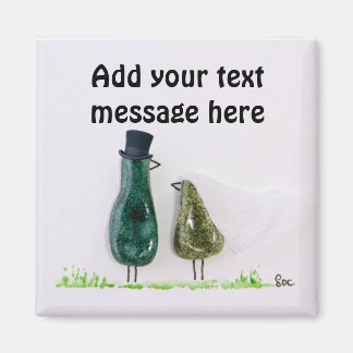 Bird says 'tweet' wedding green ceramic couple magnet