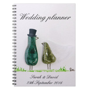 Bird says 'tweet' wedding green ceramic couple notebook