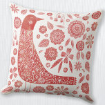 Bird Scandinavian Red White Throw Pillow<br><div class="desc">Scandinavian folk art style red and white bird and flower design.  Original art by Nic Squirrell.</div>