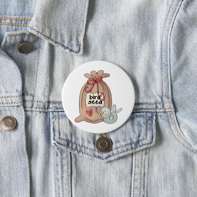 Bird Seed Bag with Bow and Heart  3 Inch Round Button (Creator Uploaded)