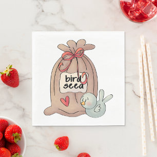 Bird Seed Bag with Bow and Heart  Napkin