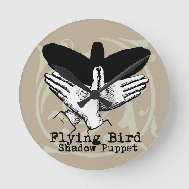 Bird Shadow Puppet Hand Vintage Round Clock (Front)