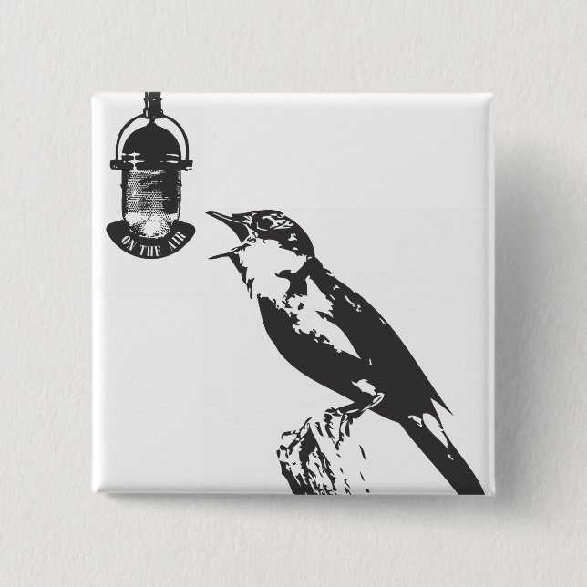 BIRD SINGING 2 INCH SQUARE BUTTON (Front)