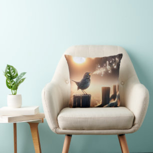 Bird Singing A Song On A Fencepost Throw Pillow