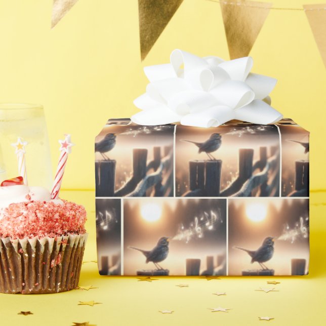 Bird Singing A Song On a Fencepost Wrapping Paper (Birthday Party)