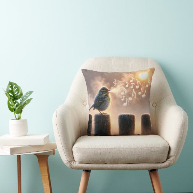 Bird Singing In Morning Sunshine Throw Pillow (Chair)