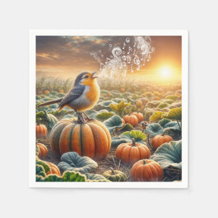 Bird Singing On a Pumpkin Napkin