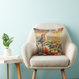 Bird Singing On a Pumpkin Throw Pillow
