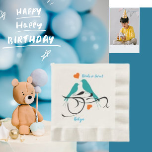  Bird so Sweet, Watercolor Orange Hearts Paper Napkin