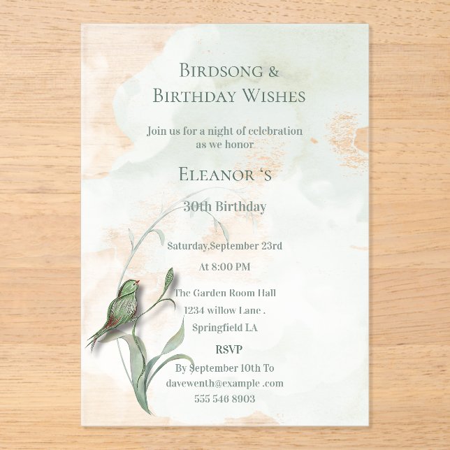 Bird songs and best wishes Acrylic invitation  (Front)
