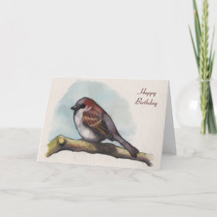 Bird, Sparrow: Watercolor Painting, Birthday Card